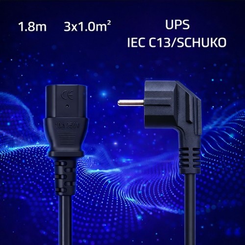 Qoltec Kabel zasilający | wtyczka kątowa SCHUKO CEE 7/7 (E/F) | IEC C13 | 3x1.0mm2 | czysta miedź Cu | 1.8m