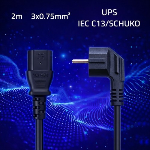 Qoltec Kabel zasilający | wtyczka kątowa SCHUKO CEE 7/7 (E/F) | IEC C13 | 3x0.75mm2 | Czysta miedź Cu | 2m