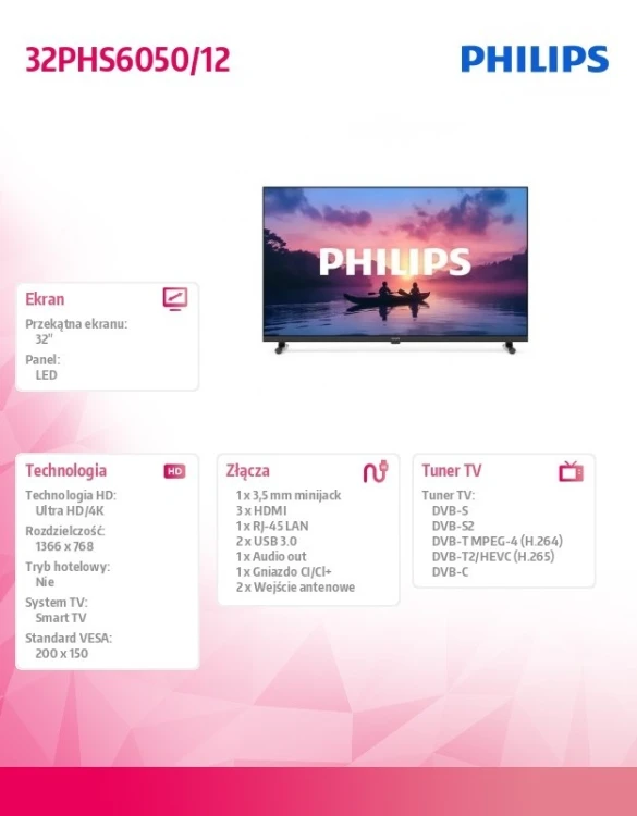 Philips Telewizor LED 32 cale 32PHS6050/12