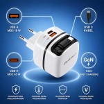 Qoltec Ładowarka sieciowa GaN 65W | USB-C PD PPS | 5-20V | 3-3.25A |    wysuwany kabel