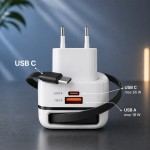Qoltec Ładowarka sieciowa GaN 65W | USB-C PD PPS | 5-20V | 3-3.25A |    wysuwany kabel