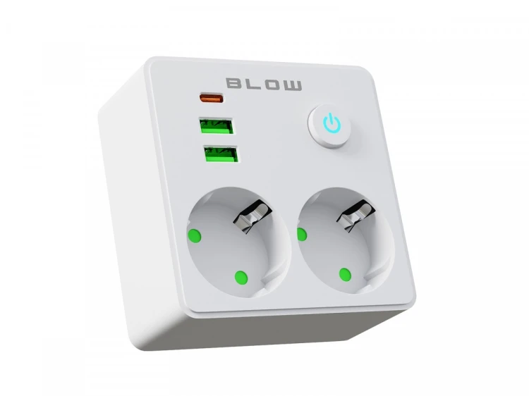 BLOW Rozgałęźnik R-20 PR 2-GNIAZDA + 2USB + USB-C biały