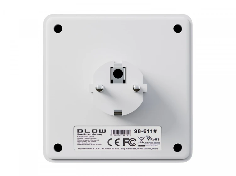 BLOW Rozgałęźnik R-20 PR 2-GNIAZDA + 2USB + USB-C biały