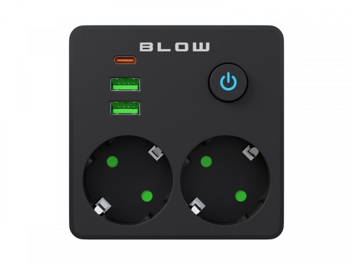 BLOW Rozgałęźnik R-20 PR 2-GNIAZDA + 2USB + USB-C czarny