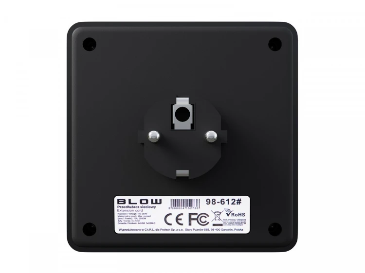 BLOW Rozgałęźnik R-20 PR 2-GNIAZDA + 2USB + USB-C czarny