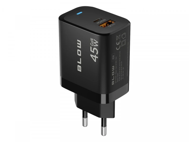 BLOW Ładowarka sieciowa gniazdo USB + USB-C PD 45W + kabel