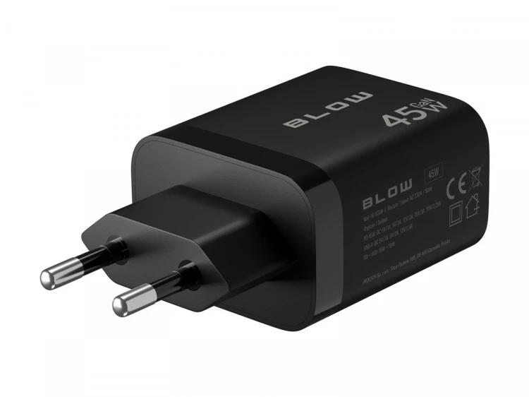 BLOW Ładowarka sieciowa gniazdo USB + USB-C PD 45W + kabel