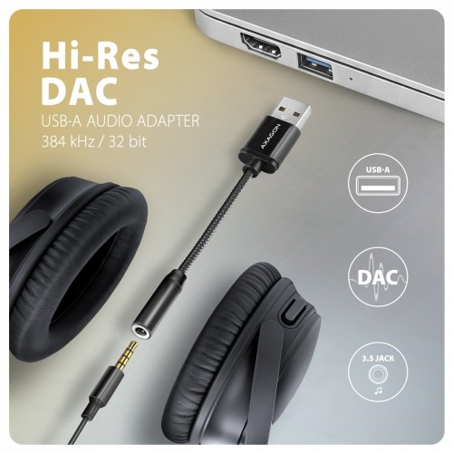 AXAGON ADA-HA Zewnętrzna karta dźwiękowa USB-A 32bit DAC, 384kHz, 3.5mm (F) złącze