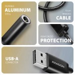 AXAGON ADA-HA Zewnętrzna karta dźwiękowa USB-A 32bit DAC, 384kHz, 3.5mm (F) złącze