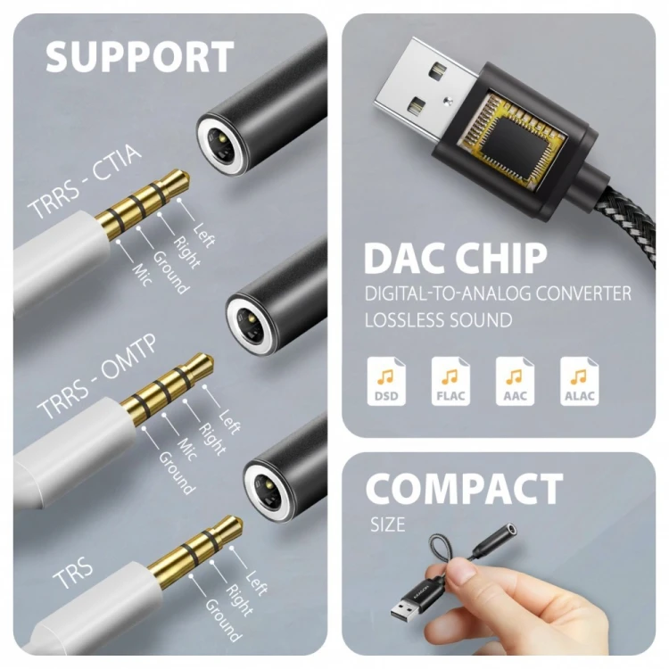 AXAGON ADA-HA Zewnętrzna karta dźwiękowa USB-A 32bit DAC, 384kHz, 3.5mm (F) złącze