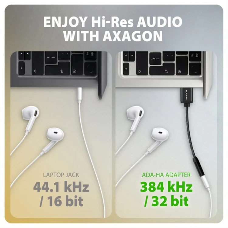 AXAGON ADA-HA Zewnętrzna karta dźwiękowa USB-A 32bit DAC, 384kHz, 3.5mm (F) złącze