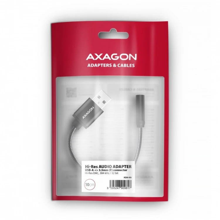 AXAGON ADA-HA Zewnętrzna karta dźwiękowa USB-A 32bit DAC, 384kHz, 3.5mm (F) złącze