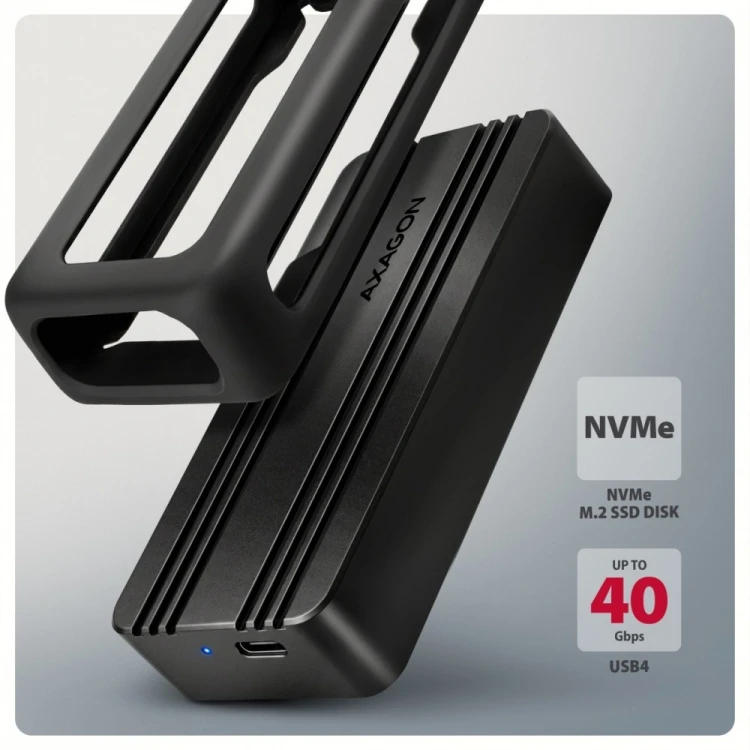 AXAGON EEM2-40G Obudowa zewnętrzna aluminiowa USB4 Gen 3x2 M.2 SSD NVMe 40Gbps passive, USB-C cable, silicon sleeve