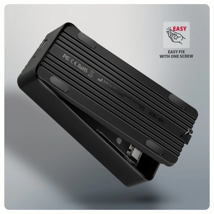 AXAGON EEM2-40G Obudowa zewnętrzna aluminiowa USB4 Gen 3x2 M.2 SSD NVMe 40Gbps passive, USB-C cable, silicon sleeve