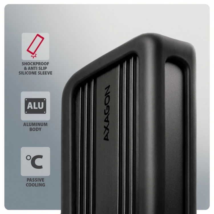 AXAGON EEM2-40G Obudowa zewnętrzna aluminiowa USB4 Gen 3x2 M.2 SSD NVMe 40Gbps passive, USB-C cable, silicon sleeve