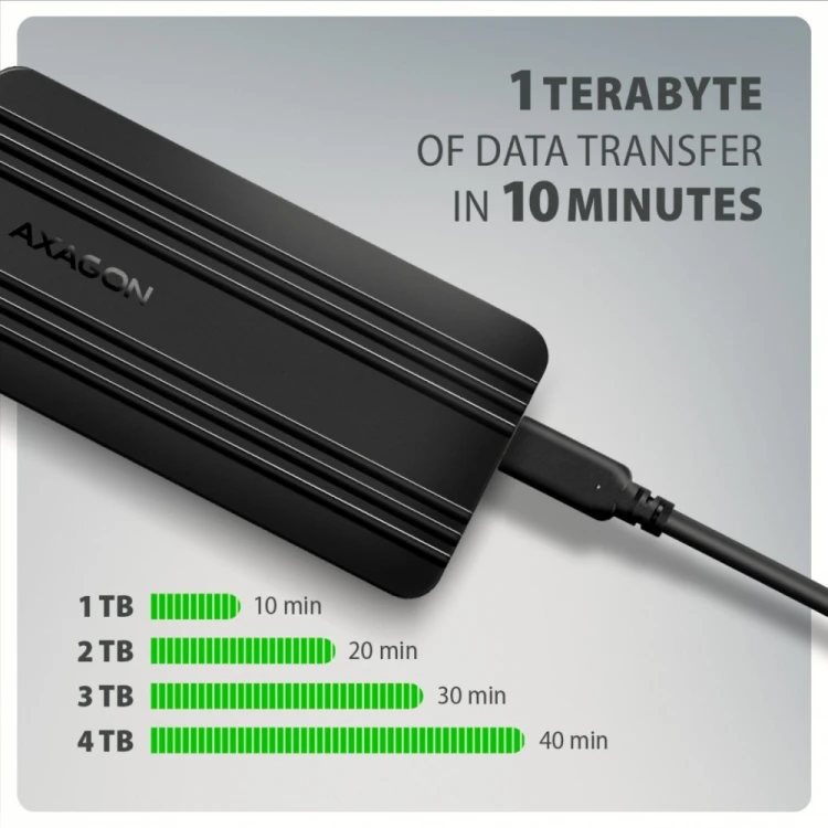AXAGON EEM2-40G Obudowa zewnętrzna aluminiowa USB4 Gen 3x2 M.2 SSD NVMe 40Gbps passive, USB-C cable, silicon sleeve