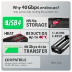 AXAGON EEM2-40G Obudowa zewnętrzna aluminiowa USB4 Gen 3x2 M.2 SSD NVMe 40Gbps passive, USB-C cable, silicon sleeve