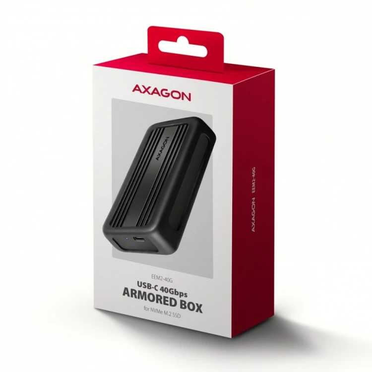 AXAGON EEM2-40G Obudowa zewnętrzna aluminiowa USB4 Gen 3x2 M.2 SSD NVMe 40Gbps passive, USB-C cable, silicon sleeve
