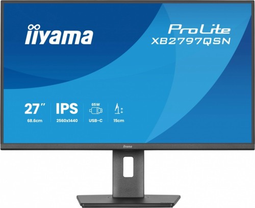 IIYAMA Monitor 27 cali XB2797QSN-B1 IPS/3.7 megapixel QHD, HAS150/ 350cd/1ms/HDMI/Displayport, USBC DOCK 65W, 4USB HUB, RJ45