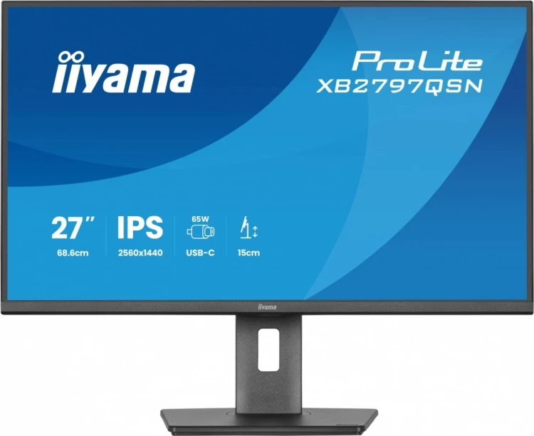 IIYAMA Monitor 27 cali XB2797QSN-B1 IPS/3.7 megapixel QHD, HAS150/ 350cd/1ms/HDMI/Displayport, USBC DOCK 65W, 4USB HUB, RJ45