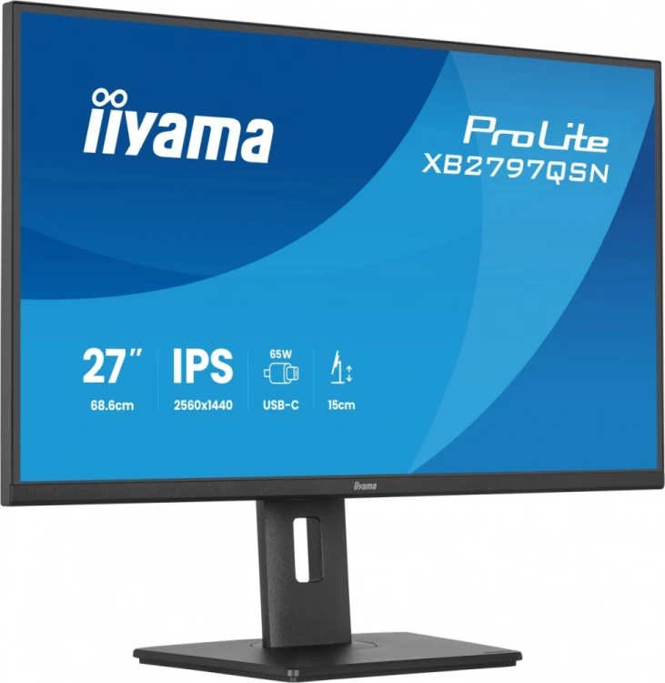 IIYAMA Monitor 27 cali XB2797QSN-B1 IPS/3.7 megapixel QHD, HAS150/ 350cd/1ms/HDMI/Displayport, USBC DOCK 65W, 4USB HUB, RJ45