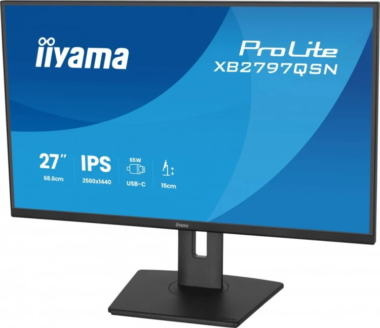 IIYAMA Monitor 27 cali XB2797QSN-B1 IPS/3.7 megapixel QHD, HAS150/ 350cd/1ms/HDMI/Displayport, USBC DOCK 65W, 4USB HUB, RJ45