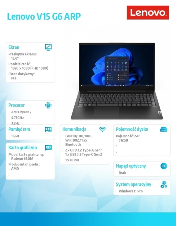 Lenovo Laptop V15 G6 83UU001SPB W11Pro 7 170/16GB/512GB/INT/15.6 FHD/Business Black/1YR CI + 3 YR OS