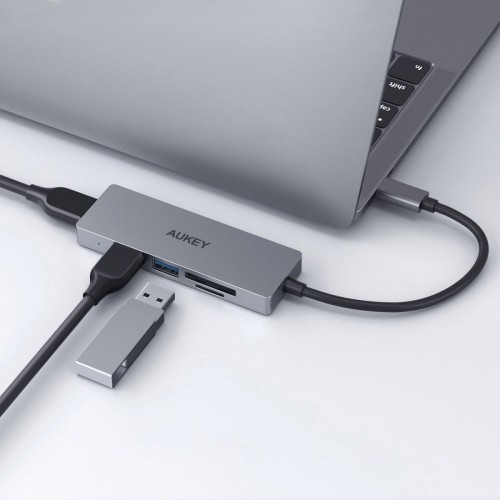 AUKEY HUB USB-C CB-C63 aluminiowy | Ultra Slim | 4w1 | 3xUSB 3.1 | 1xMicroSD i SD