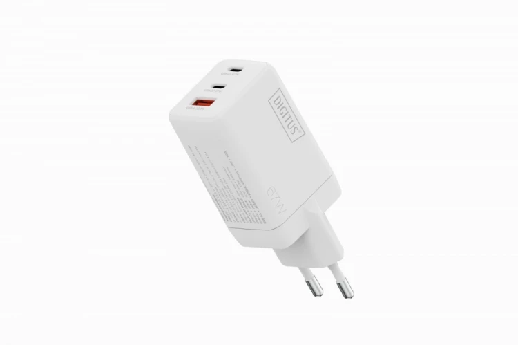 Digitus Ładowarka sieciowa GaN II 67W | 2x USB-C, 1x USB-A | PD 3.0, QC 3.0 | Biała