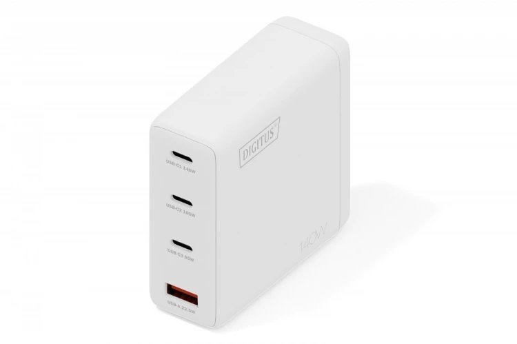 Digitus Ładowarka sieciowa GaN II 140W | 3x USB-C, 1x USB-A | PD 3.0, QC 3.0 | Biała