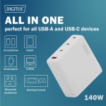 Digitus Ładowarka sieciowa GaN II 140W | 3x USB-C, 1x USB-A | PD 3.0, QC 3.0 | Biała