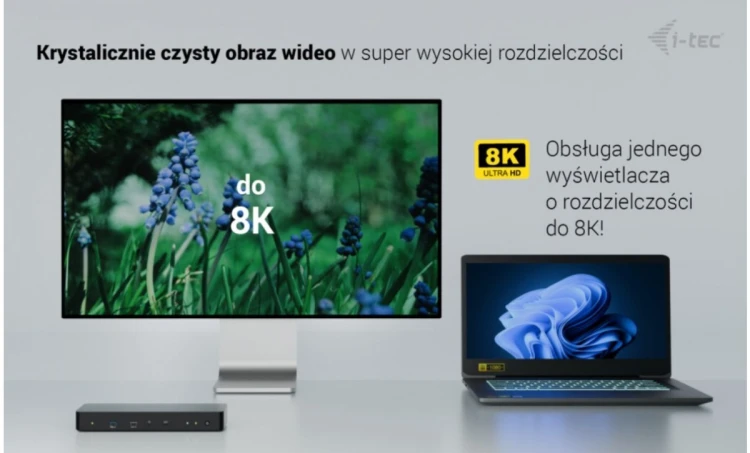 i-tec Stacja dokująca Thunderbolt 4 Intelligent Dual Display Power Delivery 90W 2x DP Video TB AUDIO LAN  USB-A 10Gbps USB-C 10 Gbps Kensington lock
