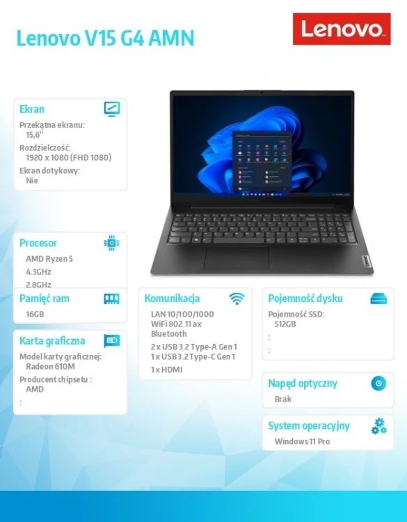 Lenovo Laptop V15 G4 82YU01ARPB W11Pro 5 7520U/16GB/512GB/INT/15.6 FHD/Business Black/3YR OS