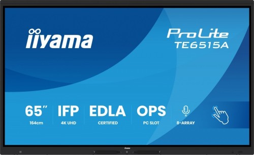 IIYAMA Monitor interaktywny 65 cali TE6515A-B2AG VA,4K,40pkt,550cd,DeepContrast-IR+,     HDMI x2,DP,USB-C, 2 x 20W, OPS Slot x1, 5xUSB, 2xRJ45,8-Array