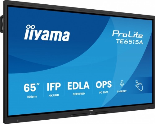 IIYAMA Monitor interaktywny 65 cali TE6515A-B2AG VA,4K,40pkt,550cd,DeepContrast-IR+,     HDMI x2,DP,USB-C, 2 x 20W, OPS Slot x1, 5xUSB, 2xRJ45,8-Array