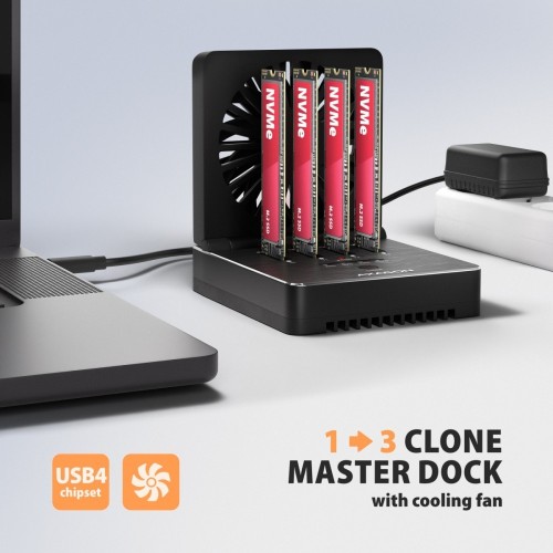 AXAGON ADSA-M2C44 Stacja dokująca USB4 dla 4x M.2 NVMe SSD z funkcją klonowania dysków bez komputera