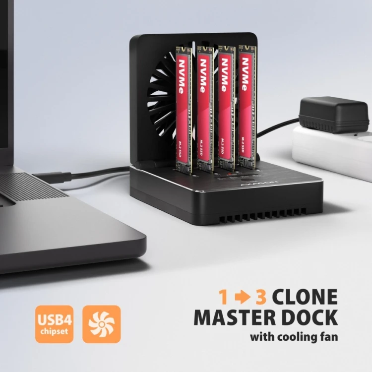 AXAGON ADSA-M2C44 Stacja dokująca USB4 dla 4x M.2 NVMe SSD z funkcją klonowania dysków bez komputera