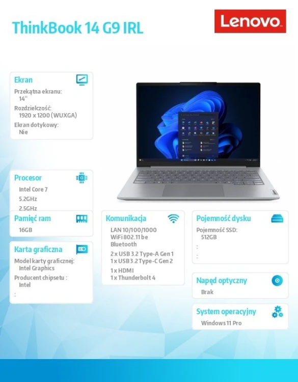 Lenovo Laptop ThinkBook 14 G9 21UY00G2PB W11Pro 7 240H/16GB/512GB/INT/14.0 WUXGA/arctic grey/3YRS OS + 1Yr CI + CO2 Offset