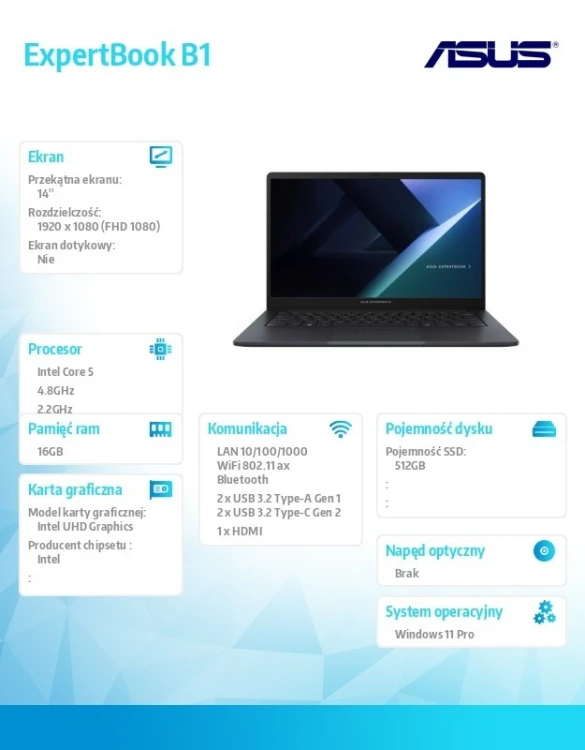 Asus Notebook ExpertBook B1 B1403CVA-S67343X Core 5 210H 16GB/512GB/W11Pro.