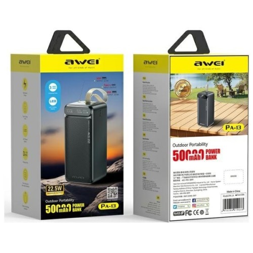 AWEI Powerbank PA-13 22,5W 50000mAh czarny