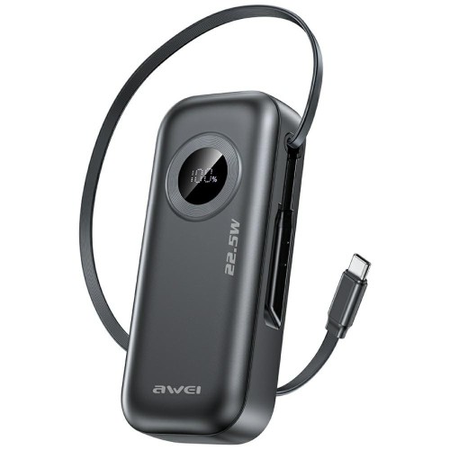 AWEI Powerbank PA-9 22,5W 10000mAh z kablem USB-C wbudowanym czarny