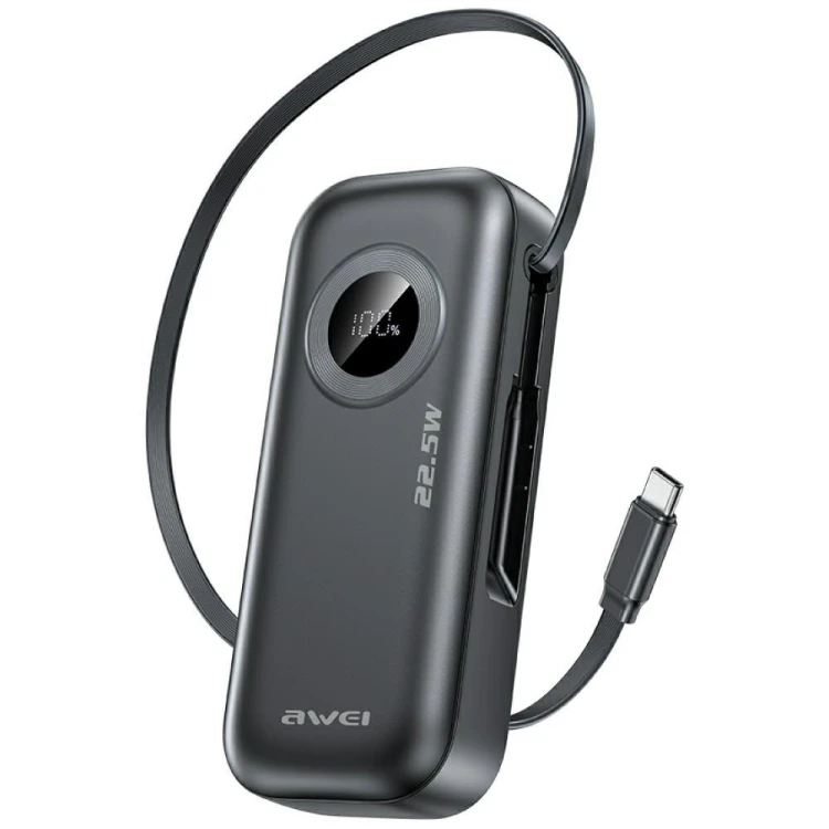 AWEI Powerbank PA-9 22,5W 10000mAh z kablem USB-C wbudowanym czarny
