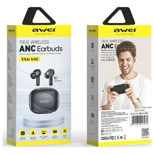 AWEI Słuchawki bluetooth 5.3 TA6 ANC czarne TWS