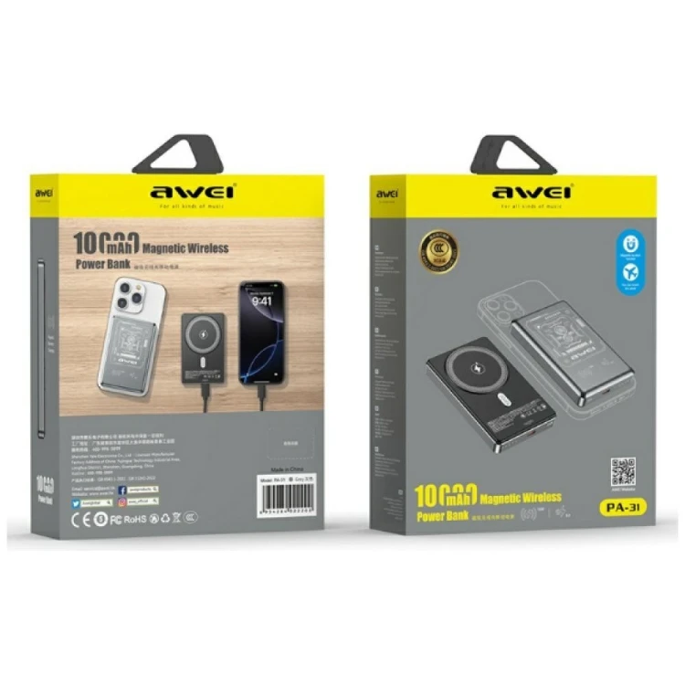 AWEI Powerbank PA-31 MagSafe 10000mAh indukcyjny szary