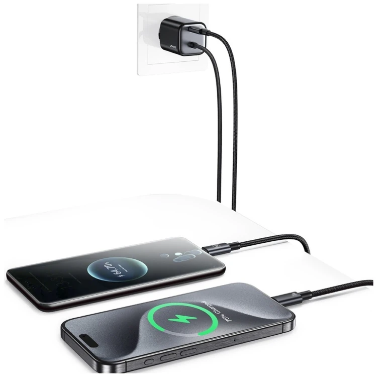 USAMS Ładowarka sieciowa JC Series CC261 20W GaN Fast Charger wbudowanykabel USB-C czarna