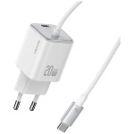 USAMS Ładowarka sieciowa JC Series CC261 20W GaN Fast Charger wbudowanykabel USB-C biały