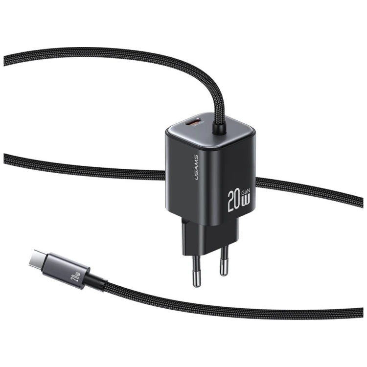 USAMS Ładowarka sieciowa JC Series CC261 20W GaN Fast Charger wbudowanykabel USB-C biały