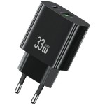 USAMS Ładowarka sieciowa T65 33W Fast Charging 1xUSB-C 1xUSB-A czarna