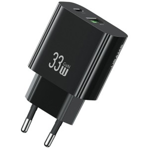 USAMS Ładowarka sieciowa T65 33W Fast Charging 1xUSB-C 1xUSB-A czarna