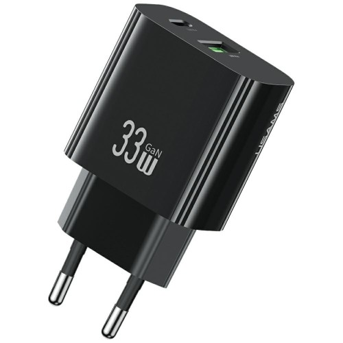 USAMS Ładowarka sieciowa T65 33W Fast Charging 1xUSB-C 1xUSB-A czarna